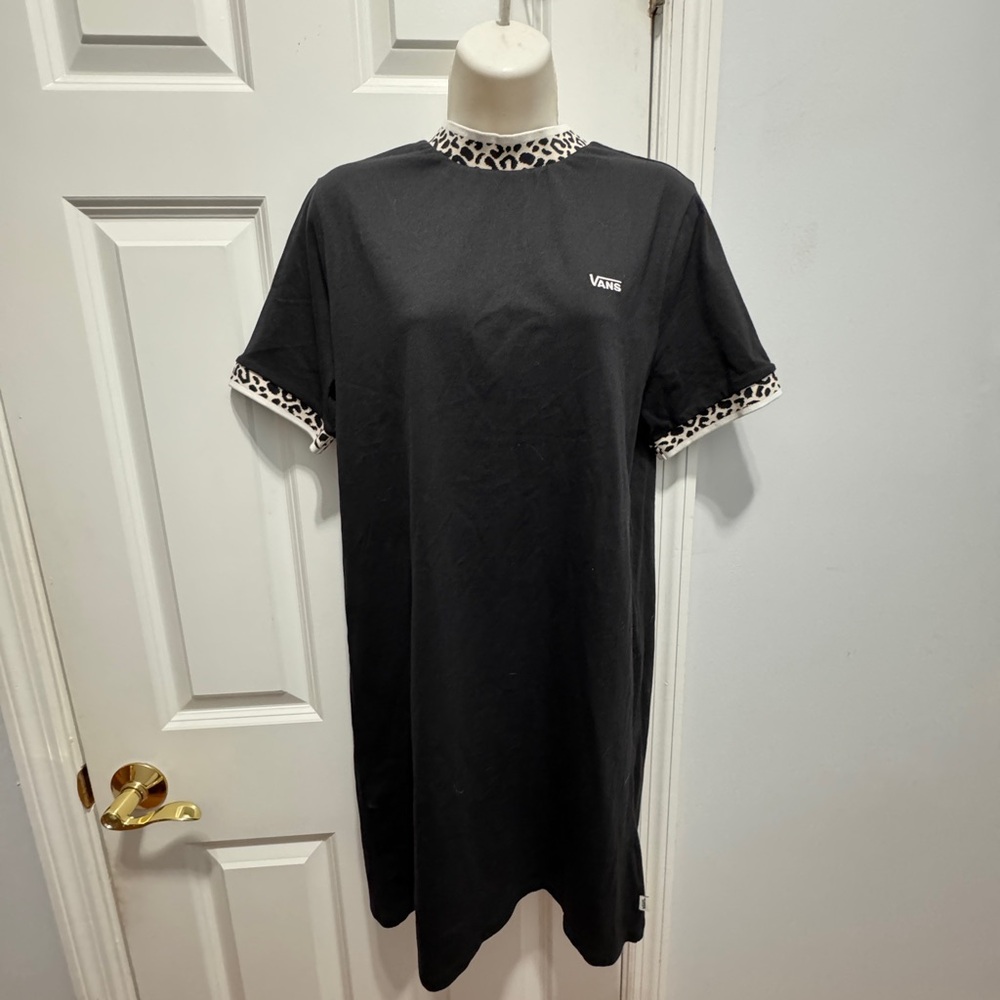 Vans Black Mini Dress with Mock Neck and Short Sleeves